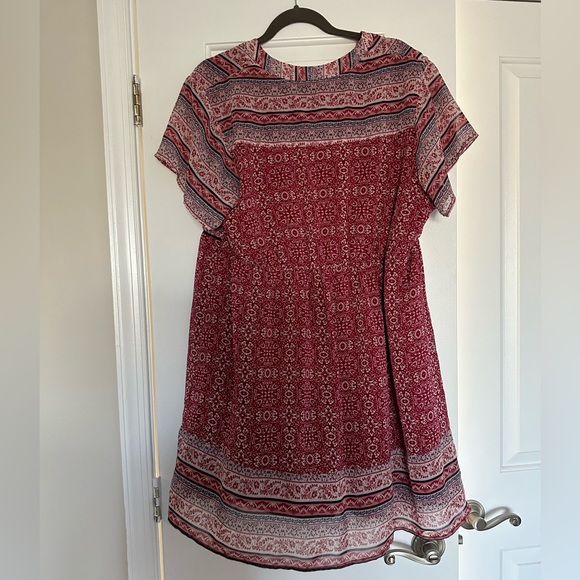 Red Aztec Print Short Sleeve Spring Dress - Picture 2 of 5